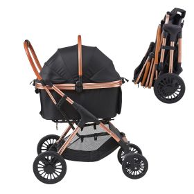 Pet Stroller, 4 Wheels Dog Stroller Rotate with Brakes, 66 lbs Weight Capacity, Puppy Stroller with Detachable Carrier, Storage Basket and Pet Pad