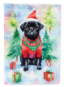 Pug Christmas House Flag Large Porch Sleeve Pole Decorative Outside Yard Banner Artwork Wall Hanging, Polyester, House Size, Multicolor