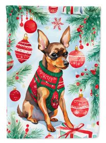 Miniature Pinscher Christmas House Flag Large Porch Sleeve Pole Decorative Outside Yard Banner Artwork Wall Hanging, Polyester, House Size, Multicolor