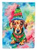 Dachshund Christmas House Flag Large Porch Sleeve Pole Decorative Outside Yard Banner Artwork Wall Hanging, Polyester, House Size, Multicolor