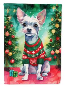 Chinese Crested Christmas House Flag Large Porch Sleeve Pole Decorative Outside Yard Banner Artwork Wall Hanging, Polyester, House Size, Multicolor