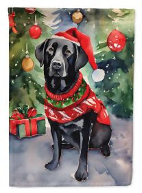 Black Labrador Retriever Christmas House Flag Large Porch Sleeve Pole Decorative Outside Yard Banner Artwork Wall Hanging, Polyester, House Size