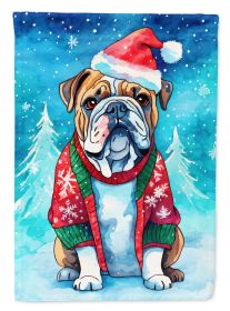 English Bulldog Christmas House Flag Large Porch Sleeve Pole Decorative Outside Yard Banner Artwork Wall Hanging, Polyester, House Size, Multicolor