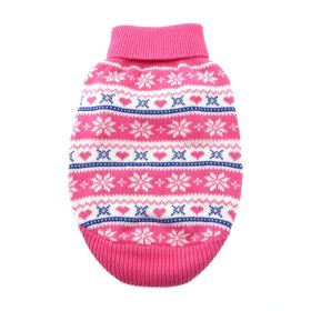 Dog Cable Knit 100% Cotton Sweater - Snowflakes and Hearts Pink (Option: XX-Small)